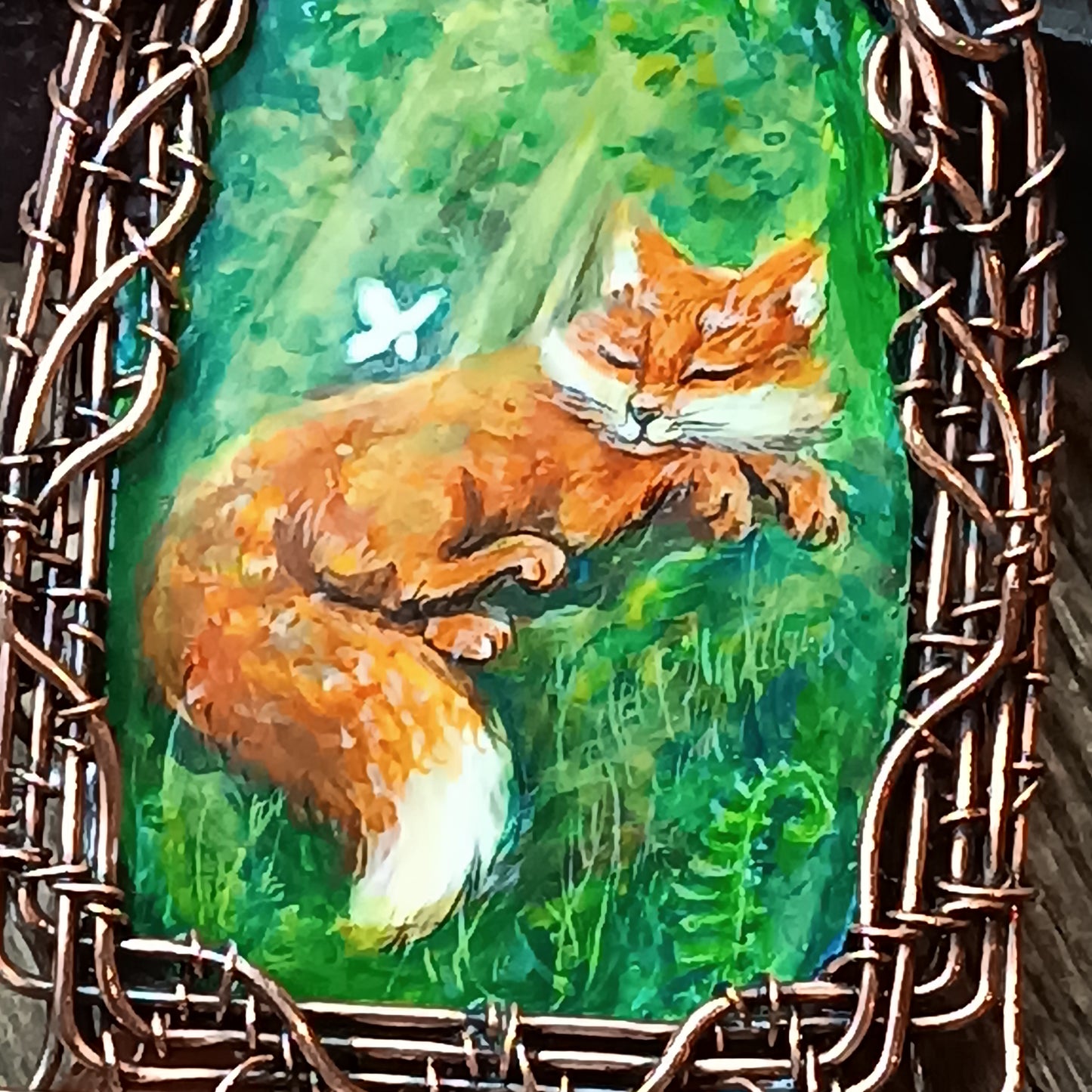 Forest light guardians.🦊🦊 Wire wrapped necklace with miniature paintings.