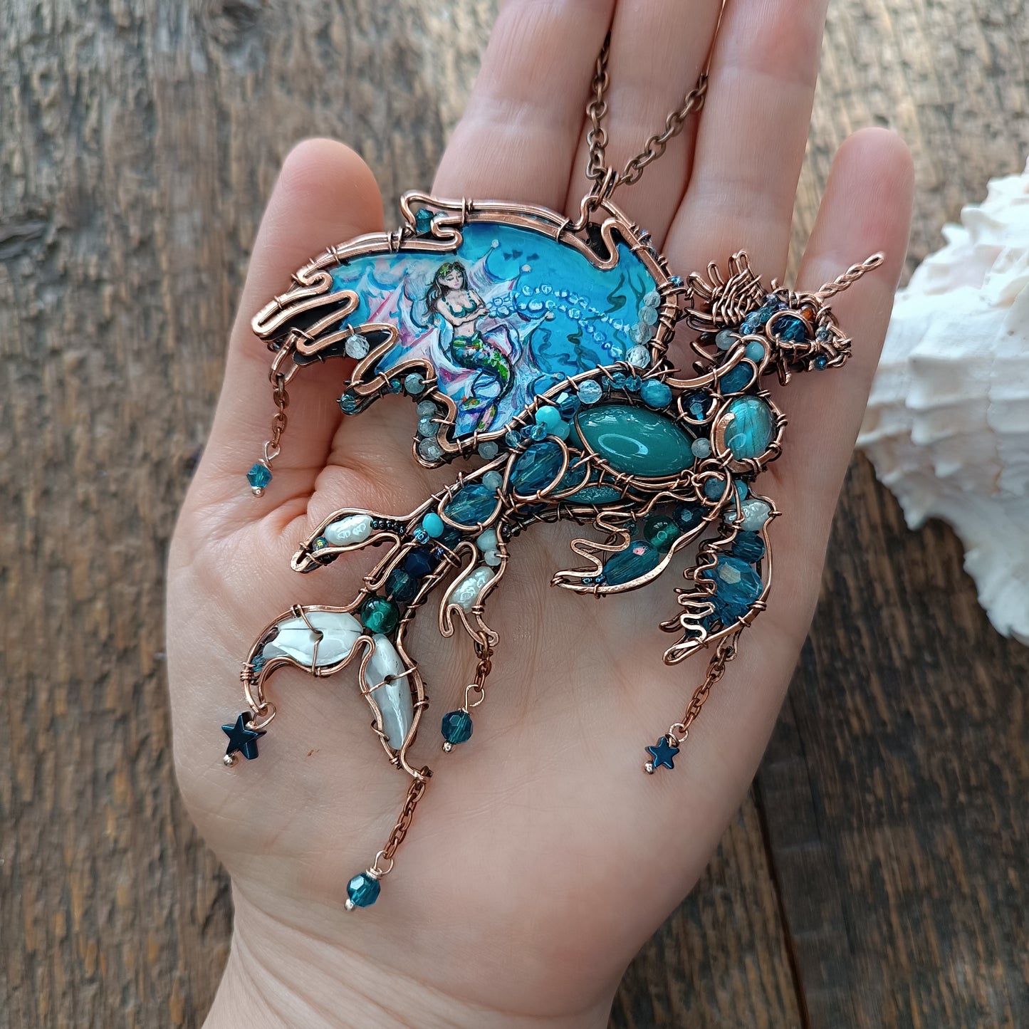 Water dragon. Wearable art necklace