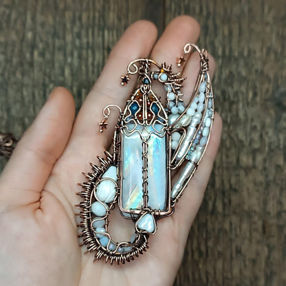 The ballad of the Pearl Dragon and the Moonstone Castle. Wire wrapped necklace