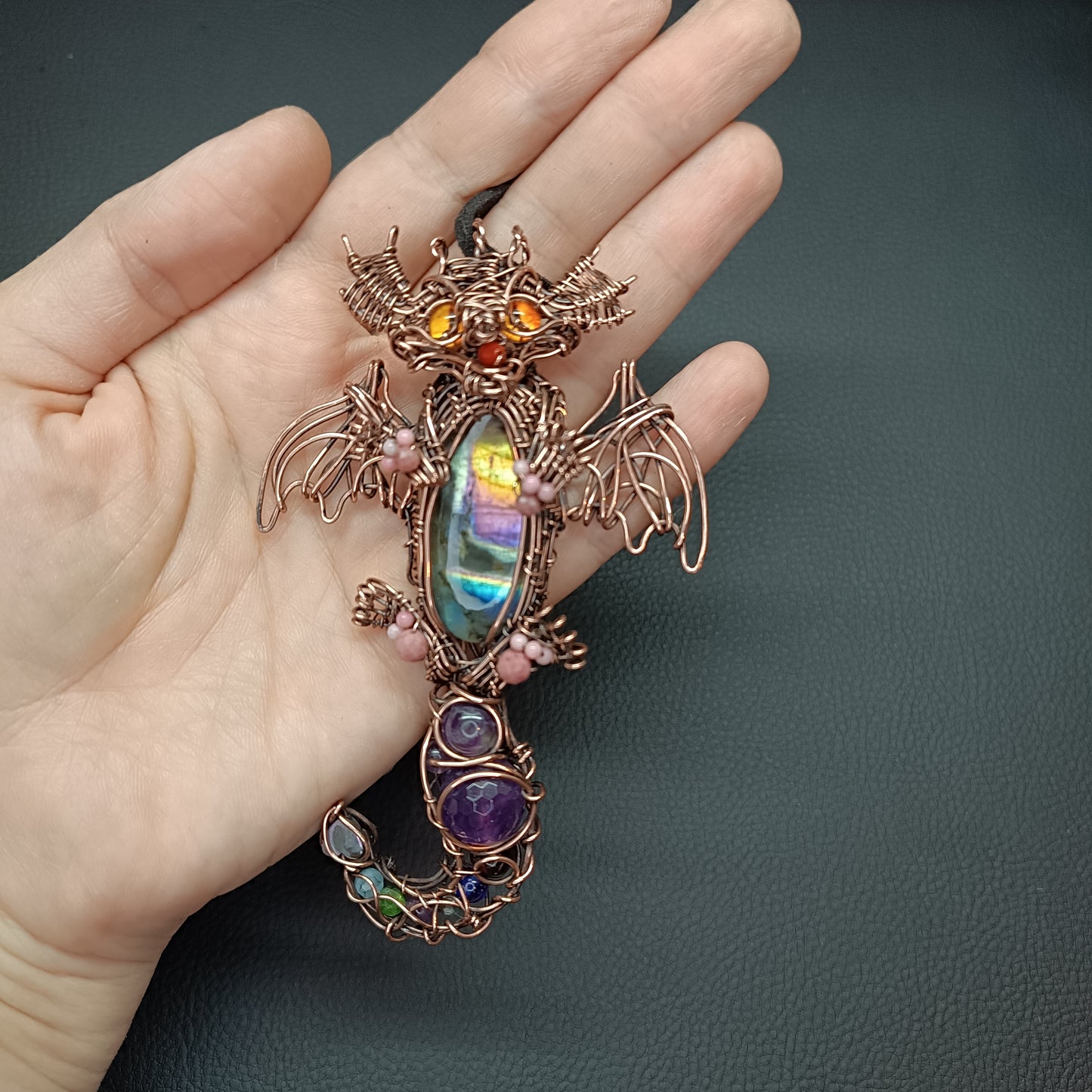 Little drago with rainbow tummy. Necklace.