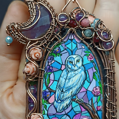 For Diane. Custom necklace. Owl and cat magic window.