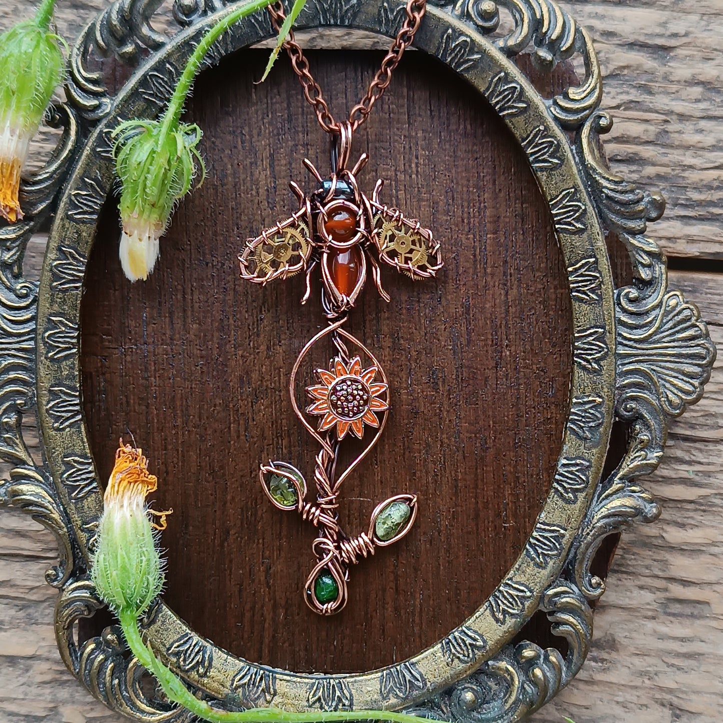 Sunflower bee pendant