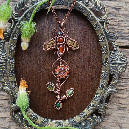 Sunflower bee pendant