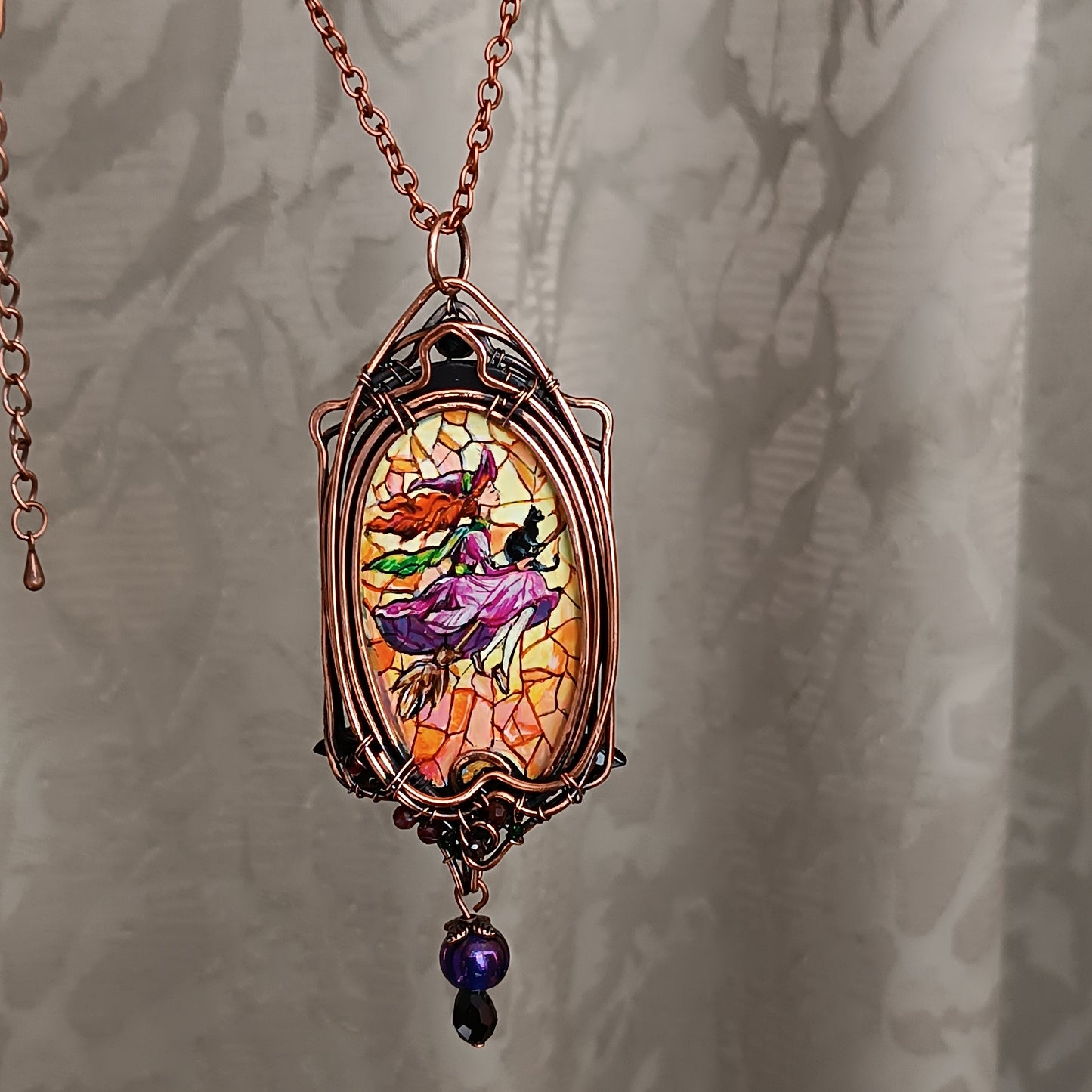 Witchcraft amulet. Hand painted miniature on copper.