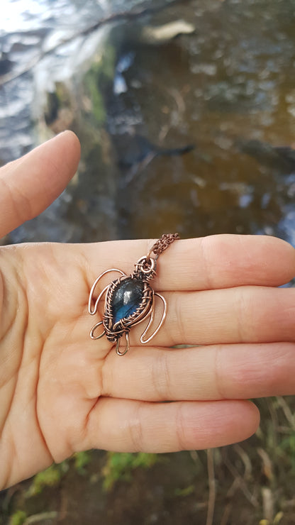 Little dark blue labradorite sea turtle charm.