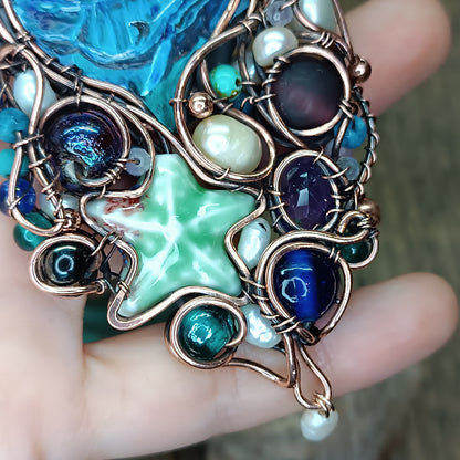 "Ocean" Copper necklace with mini paintings.