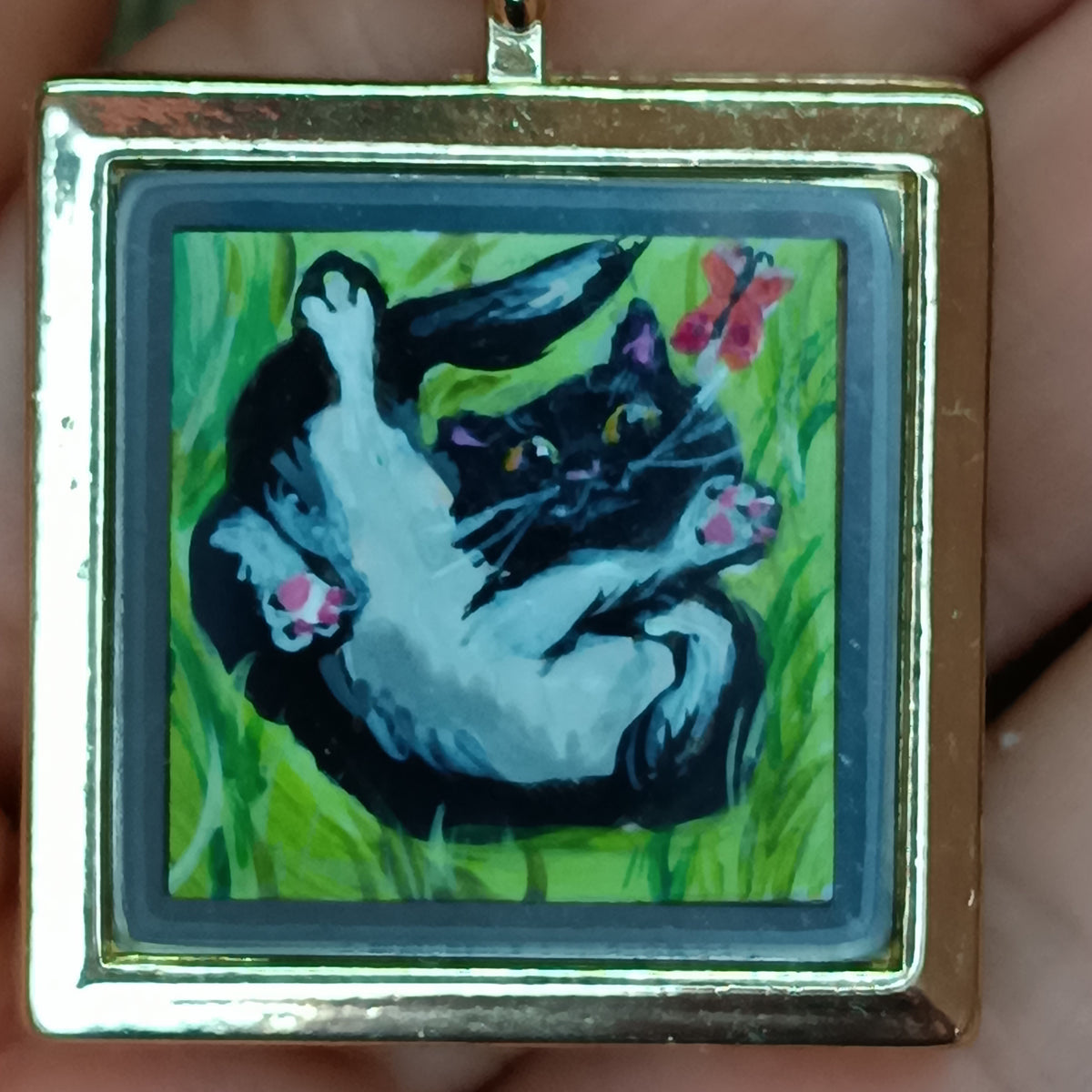 Cats sunbathing. Hand painted pendant.