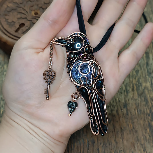 Purple wing Secret Keeper. Raven necklace.