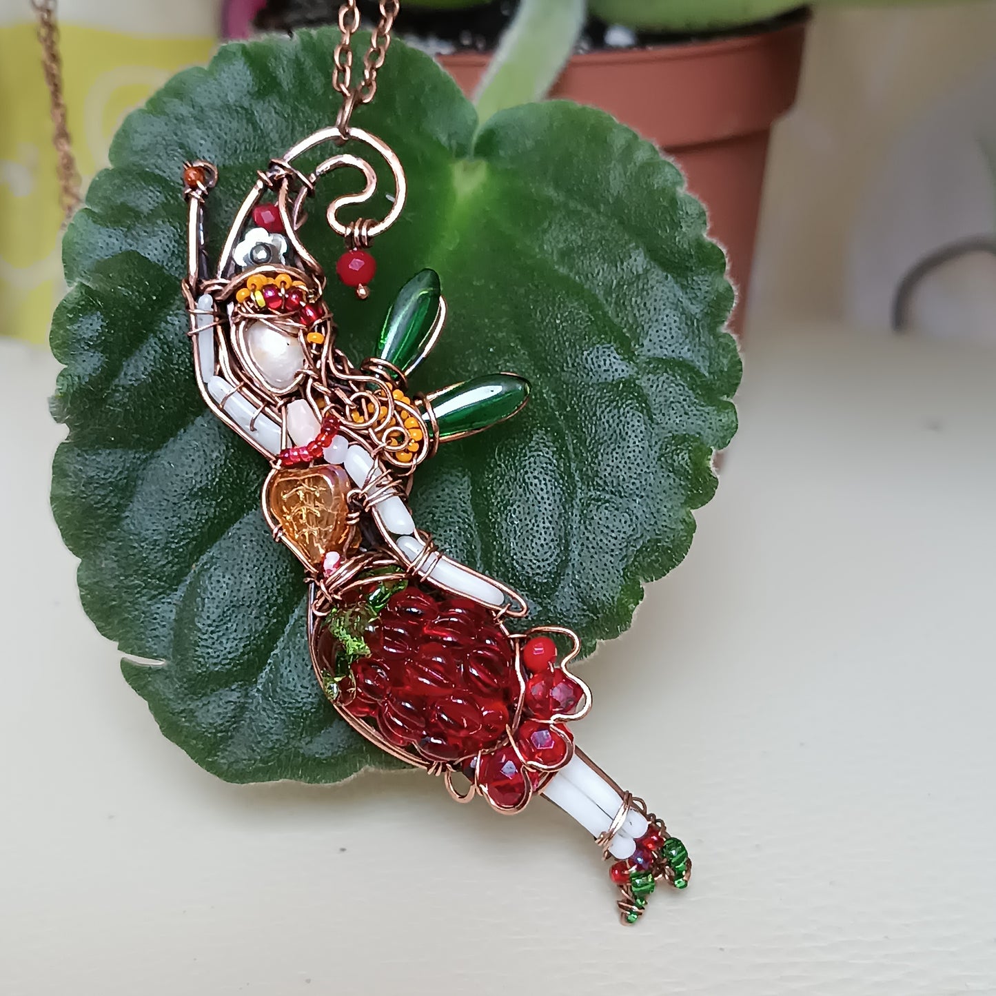 Sweet raspberry fairy pendant