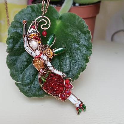 Sweet raspberry fairy pendant