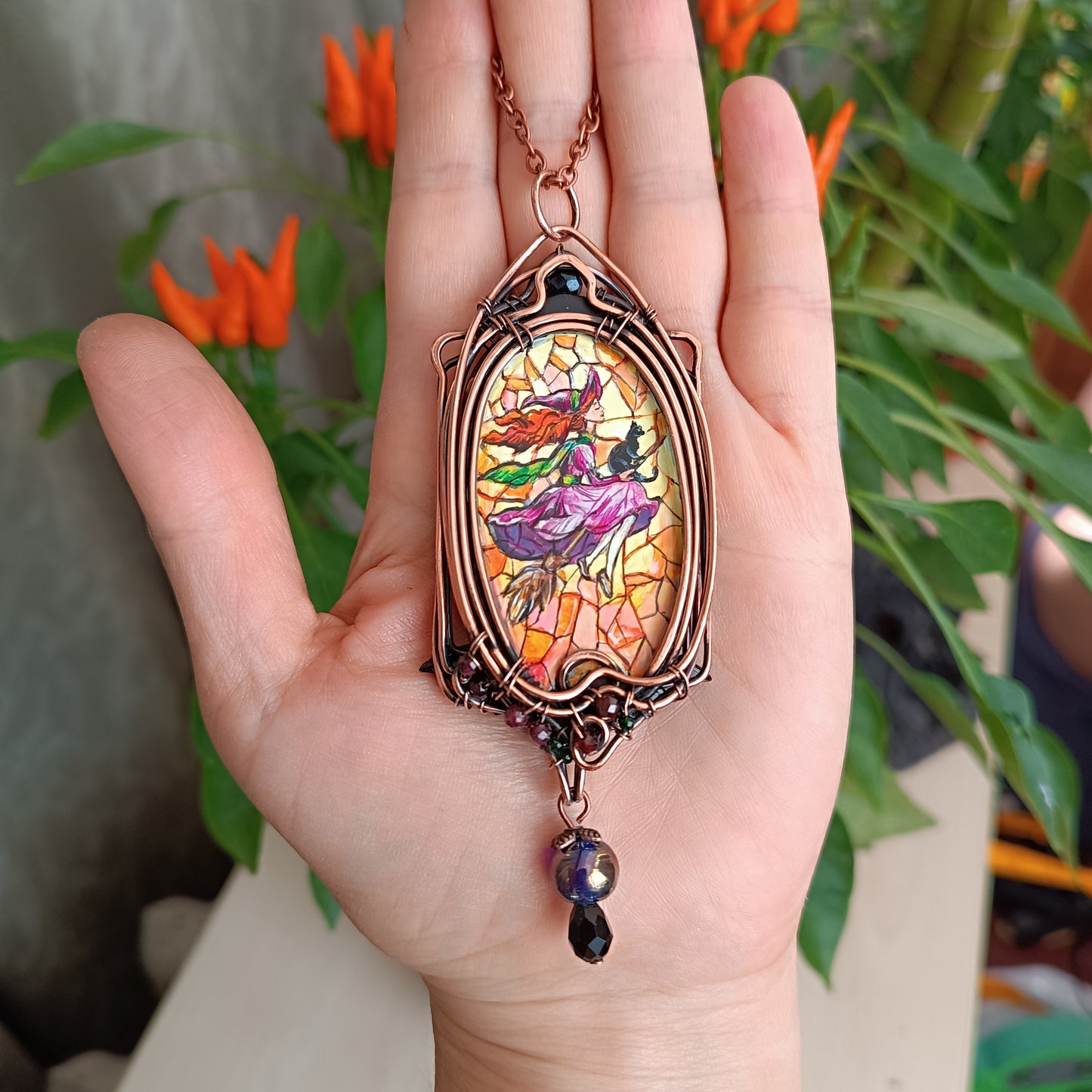 Witchcraft amulet. Hand painted miniature on copper.