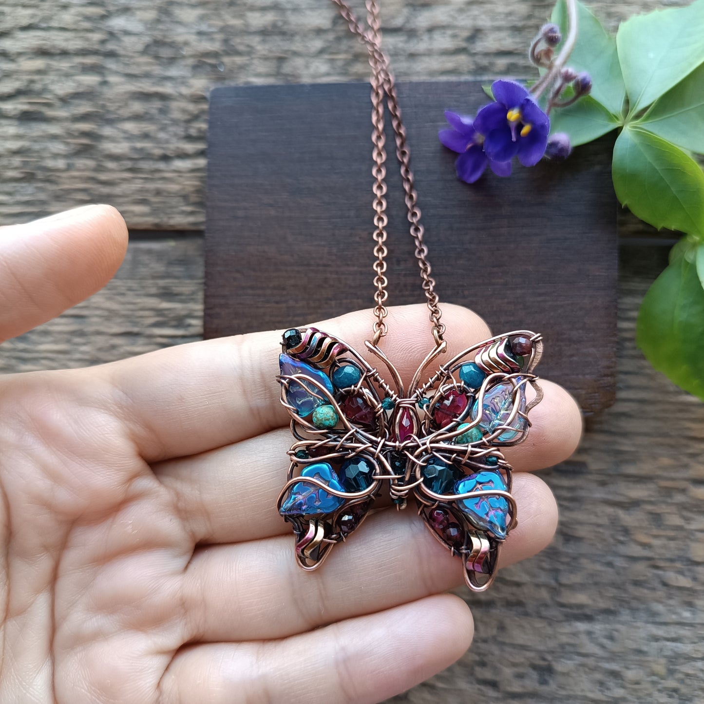 Iridescent butterfly necklace