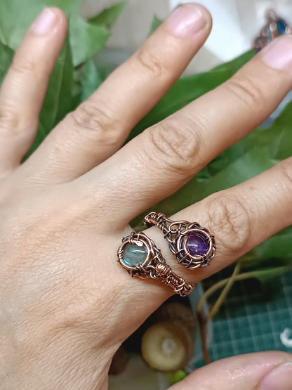 Labradorite+amethyst adjustable ring