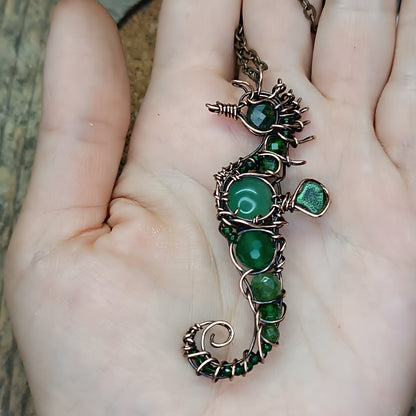 Green seahorse pendant
