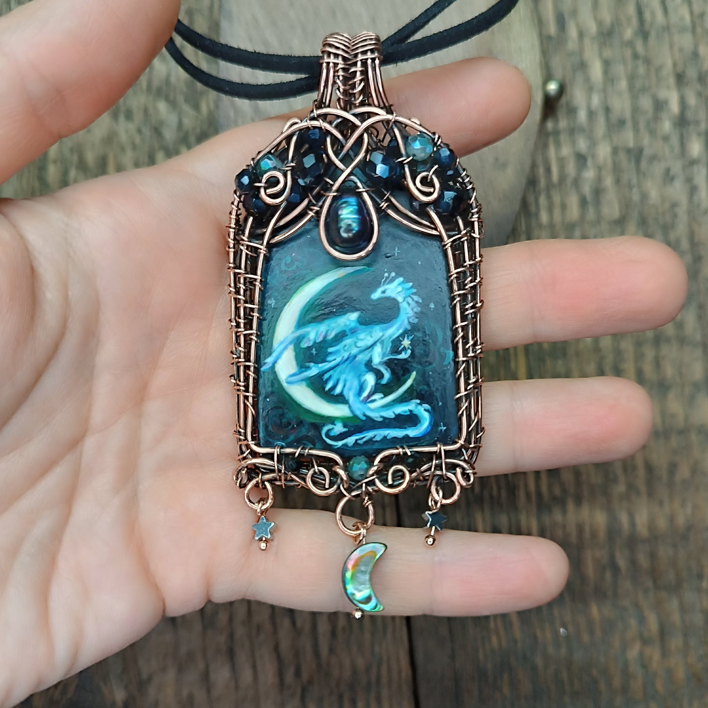 Moonlight ballade. Owl and Dragon necklace.