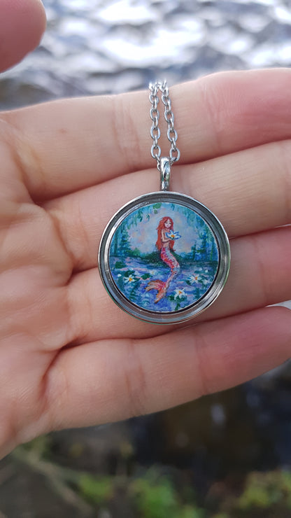 Mini reversible Mermaid and dragonfly pendant.