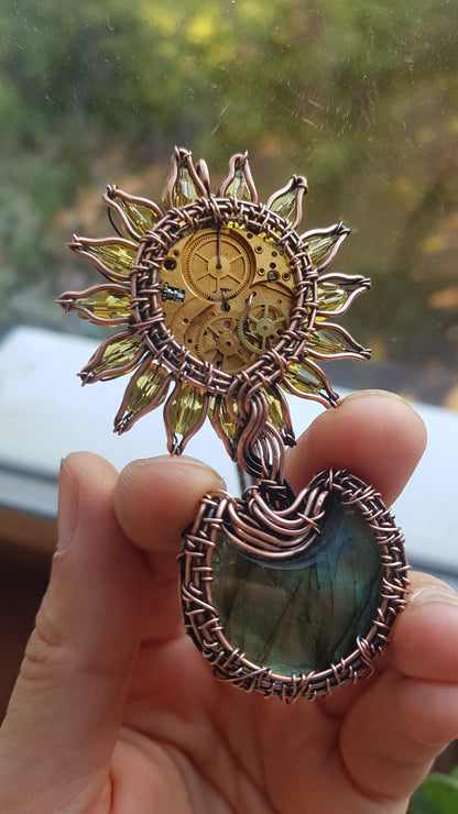 Magic sunflower in a moon pot. pendant