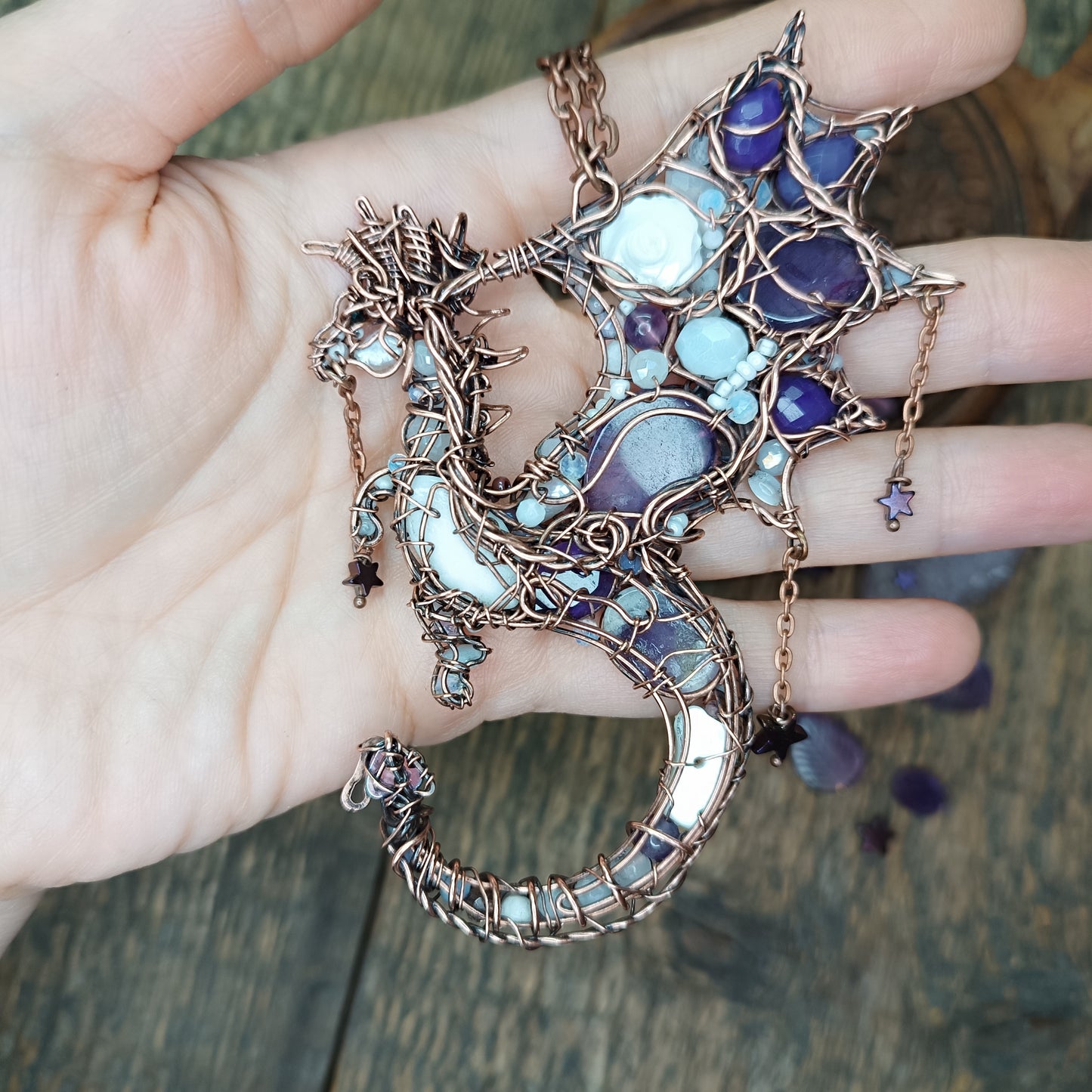 Amethyst night Stars catcher. Dragon necklace.