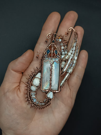 The ballad of the Pearl Dragon and the Moonstone Castle. Wire wrapped necklace