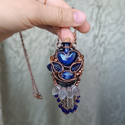Blue autumn vial necklace