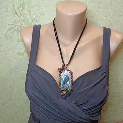Medieval window necklace. Raven and Bat.
