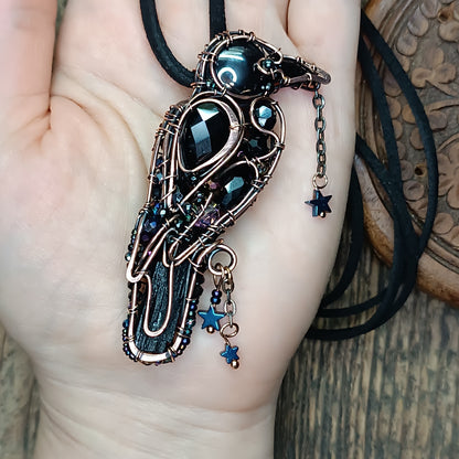 Stars keeper. Black raven necklace.