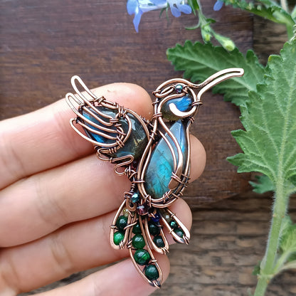 Blue and green hummingbird pin/brooch