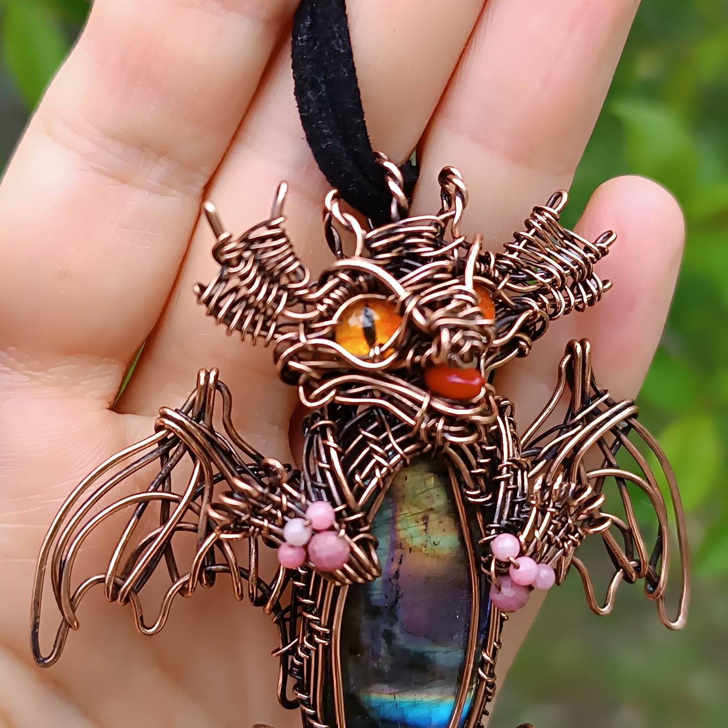 Little drago with rainbow tummy. Necklace.