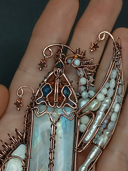 The ballad of the Pearl Dragon and the Moonstone Castle. Wire wrapped necklace