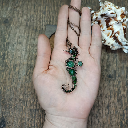 Green seahorse pendant