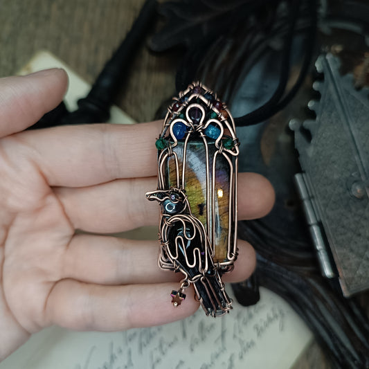 Raven on the stained glass window necklace