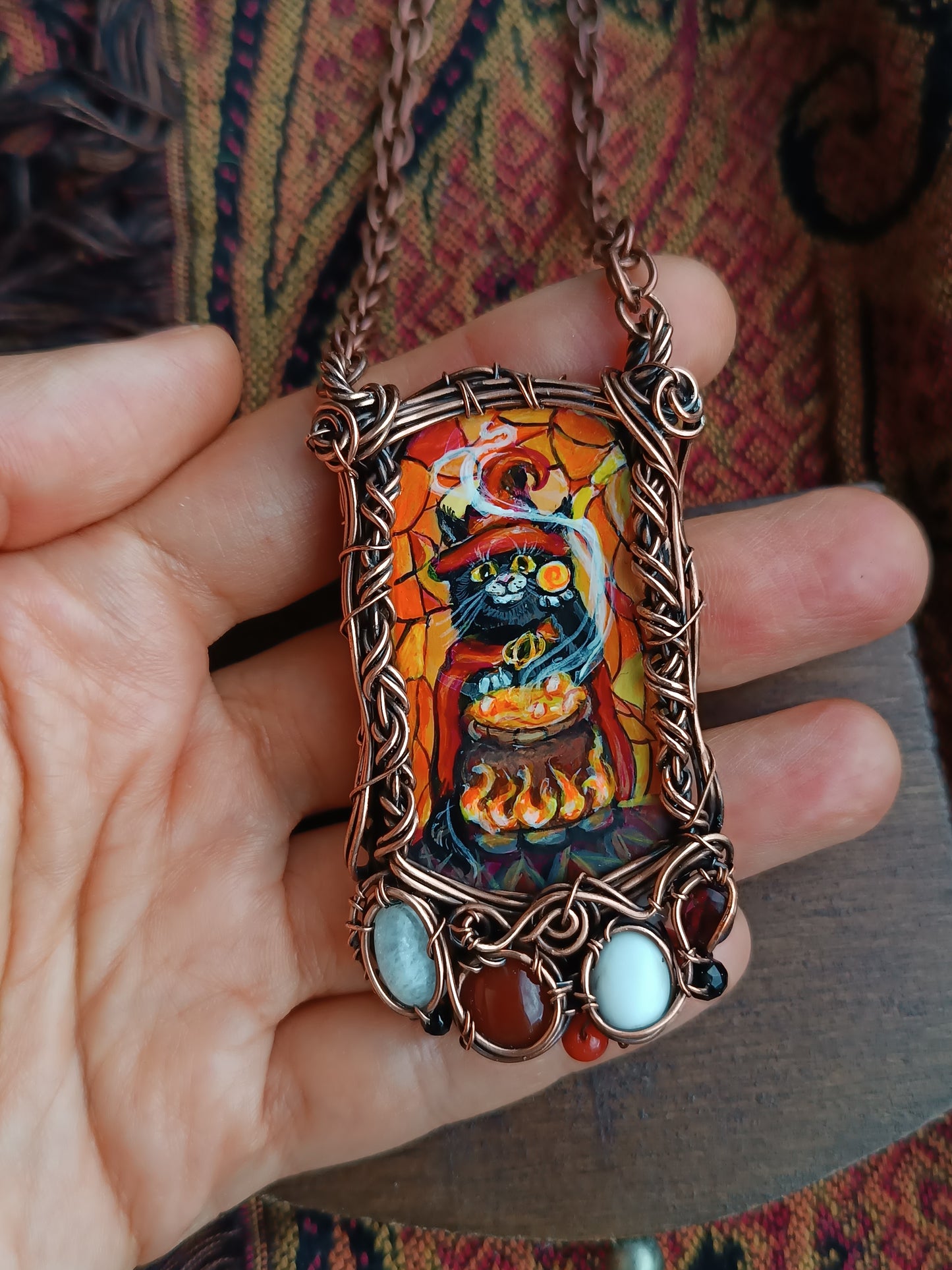 Halloween potion. Wearable art necklace.🦇🐈‍⬛🍲
