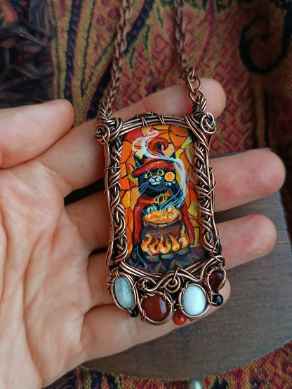 Halloween potion. Wearable art necklace.🦇🐈‍⬛🍲