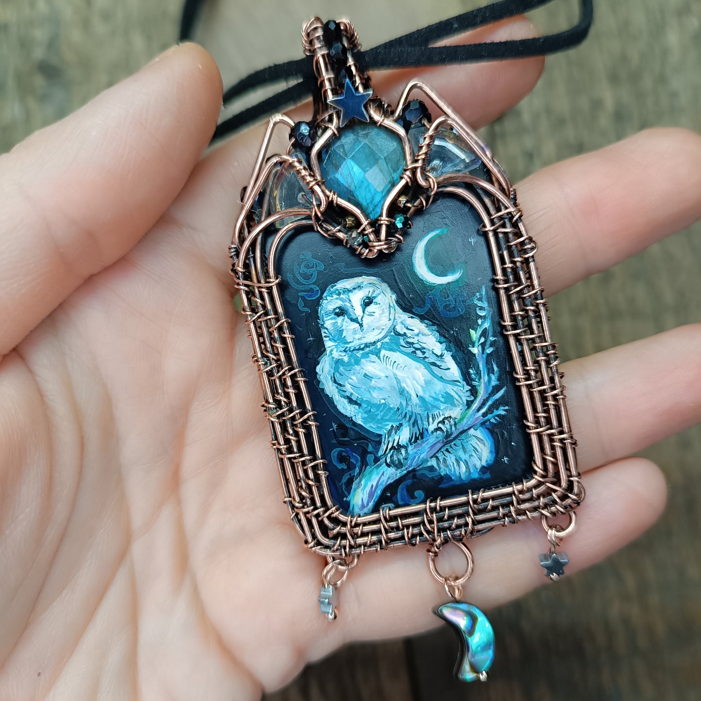 Moonlight ballade. Owl and Dragon necklace.