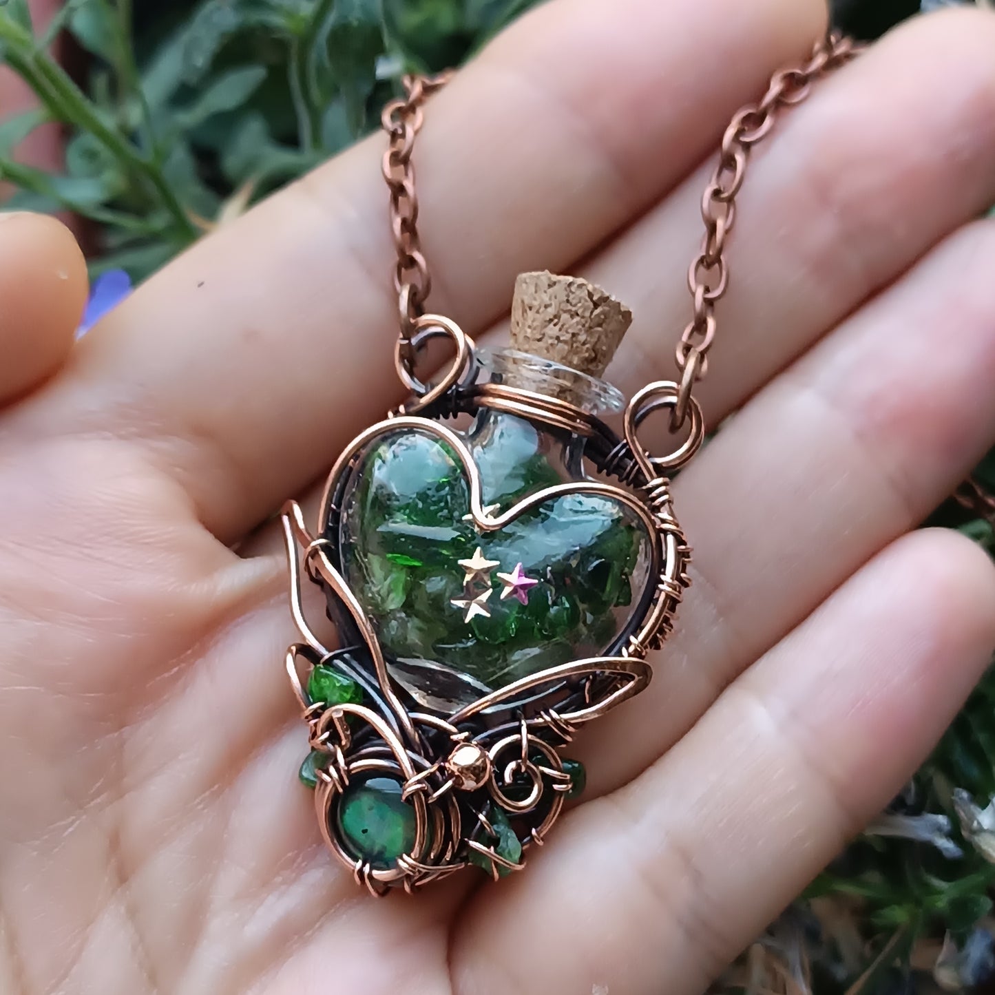 Green pixie dust. vial necklace