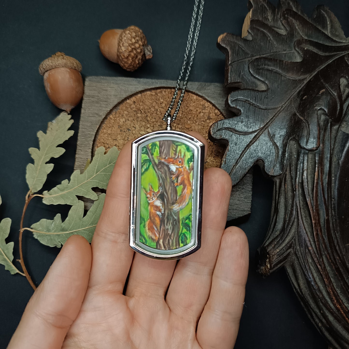 Wizard's helpers🌿 Painted pendant🦉🐿️