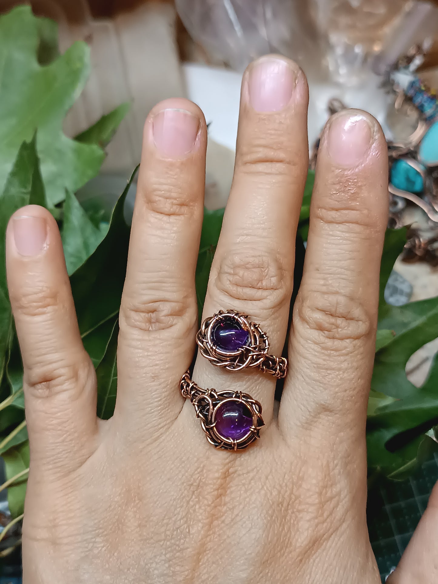 Two amethysts adjustable ring