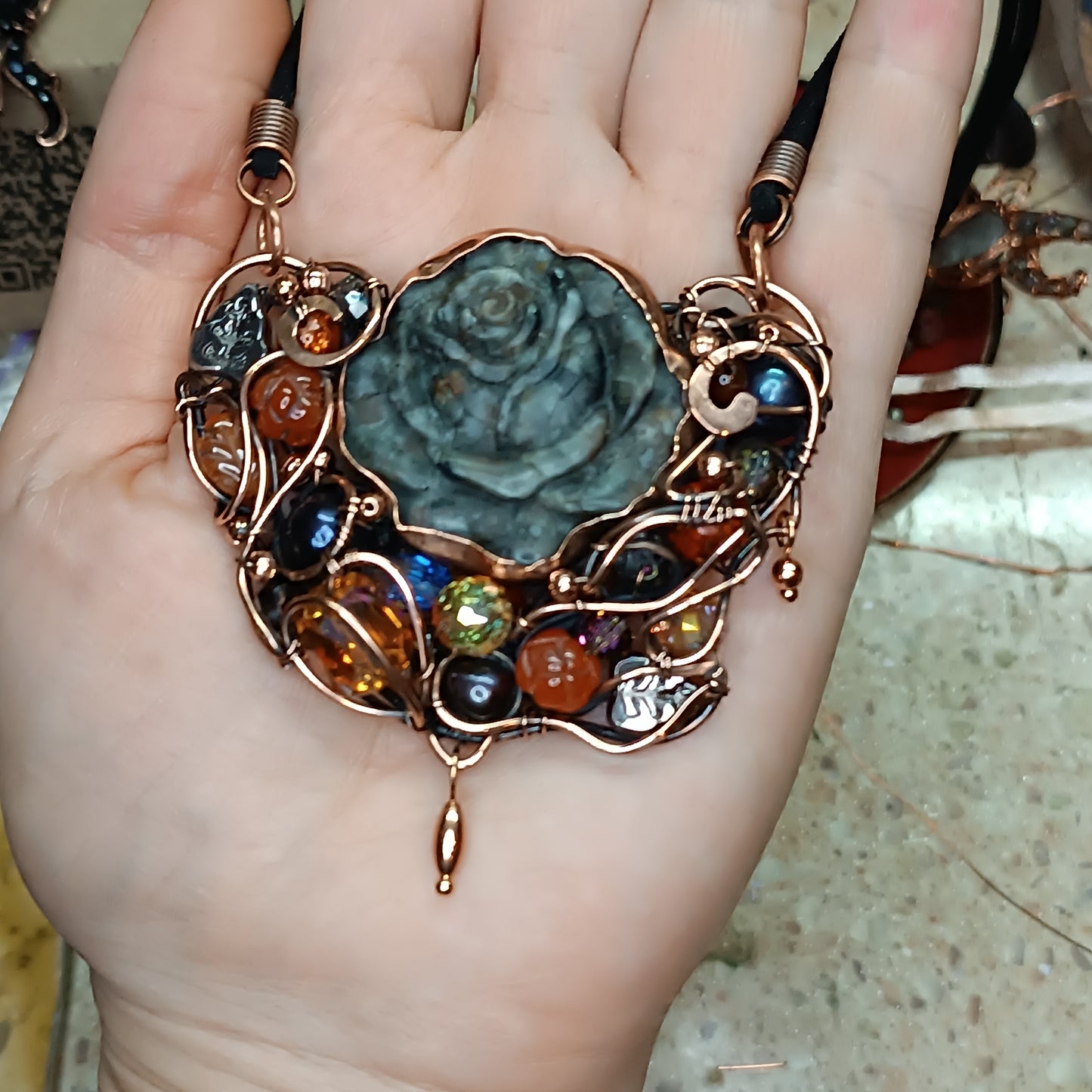 Hidden fire. Rose necklace.