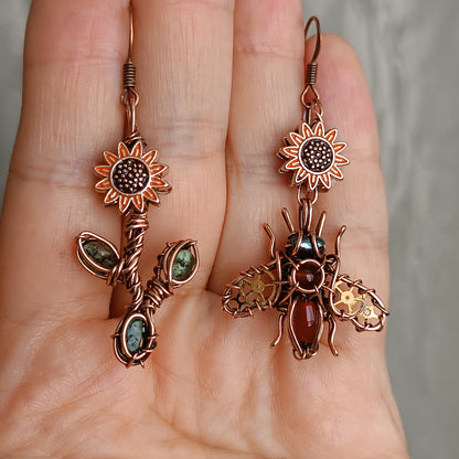 Sunflower honey bee earrings