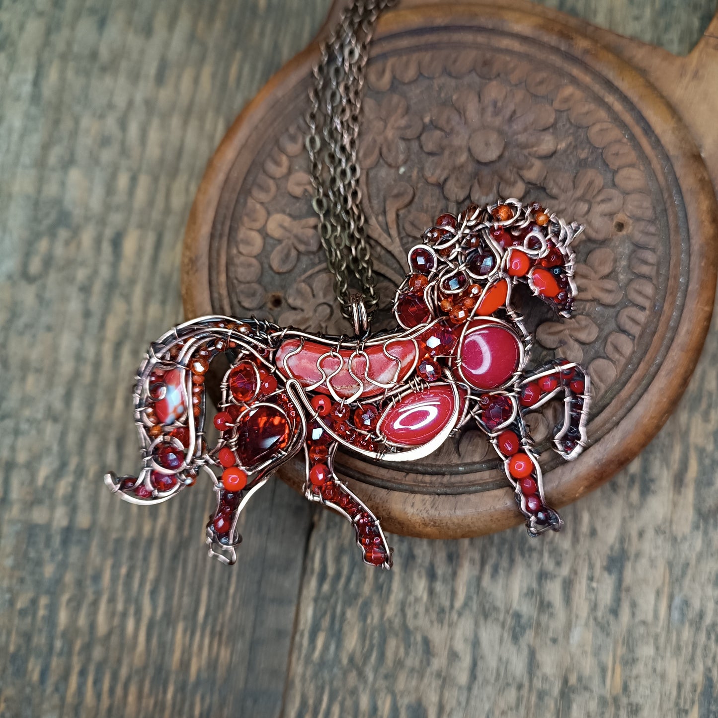Red fire horse necklace/pin (two in one)