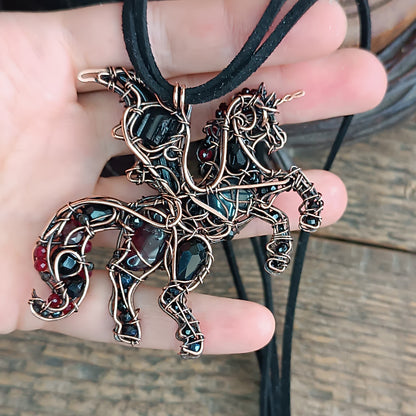 Night thunderstorm🖤 Unicorn -Dragon necklace.