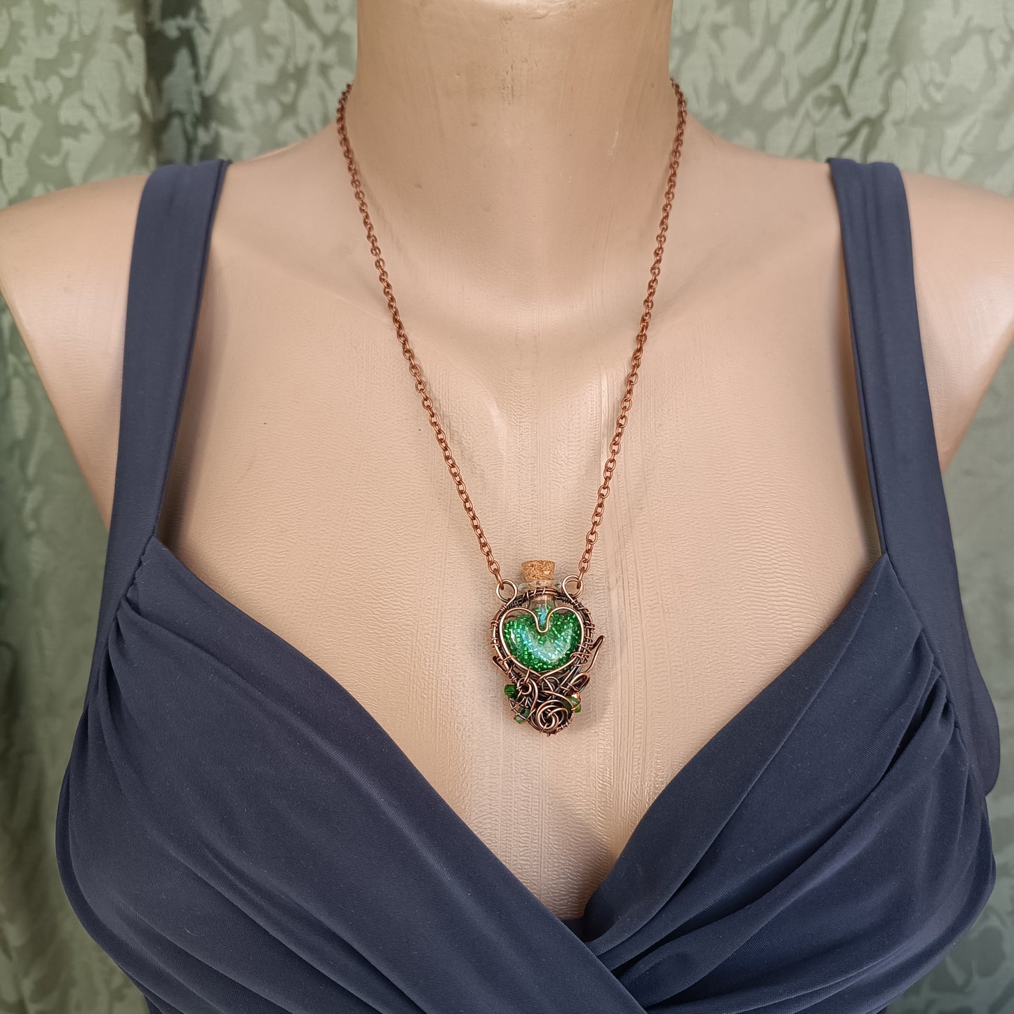 Green pixie dust. vial necklace