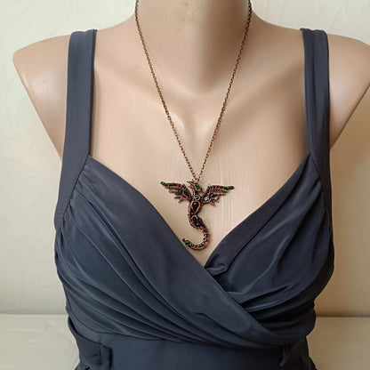 Little green and red dragon pendant