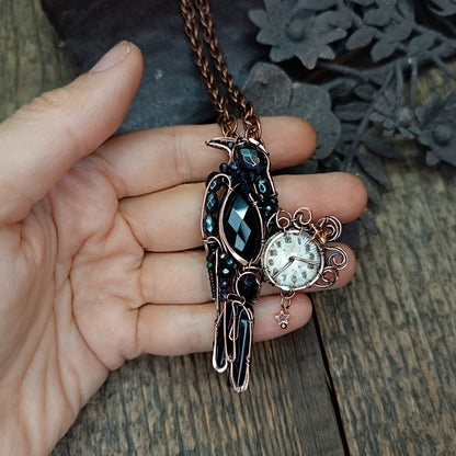 Time keeper. Raven necklace