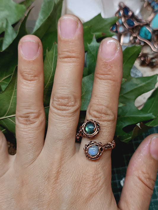 Labradorite+moonstone adjustable ring