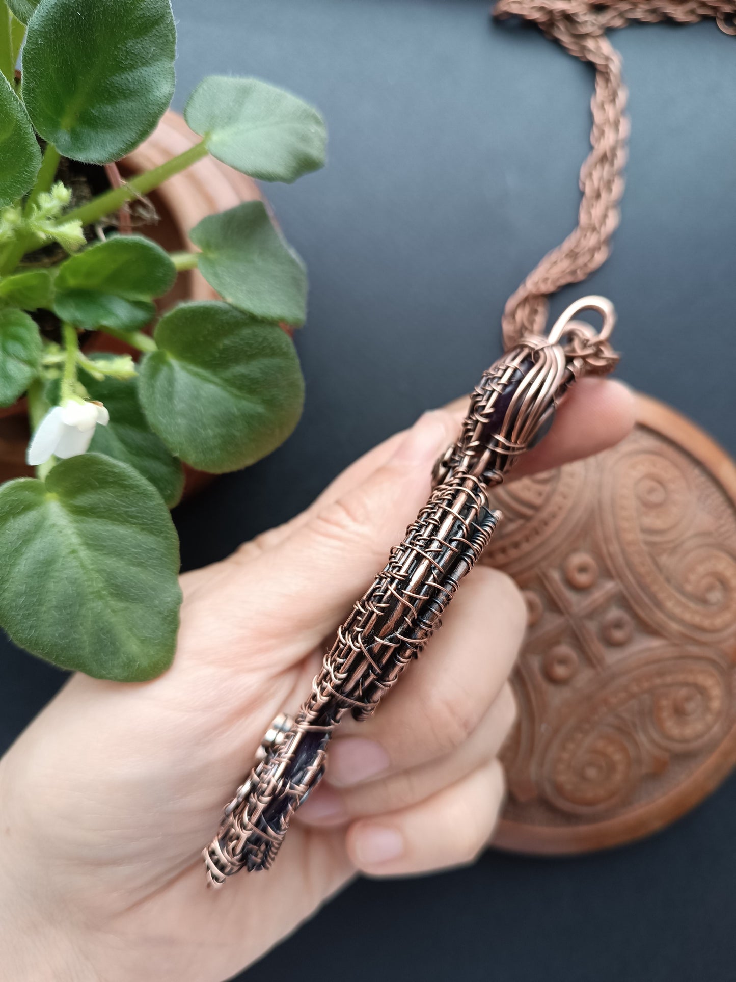 Reversible green labradorite Tree of life necklace.