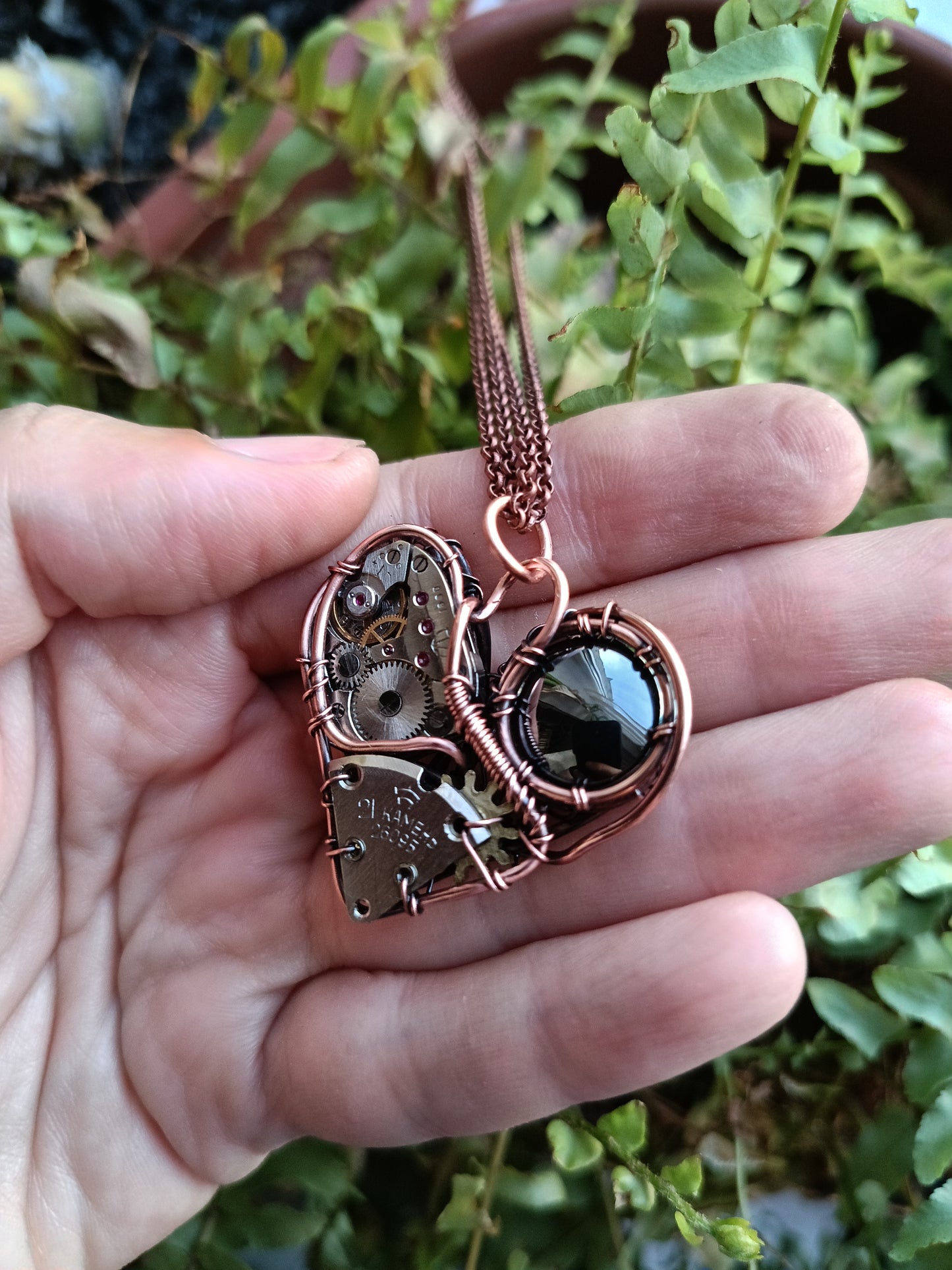 Hematite mechanical heart pendant