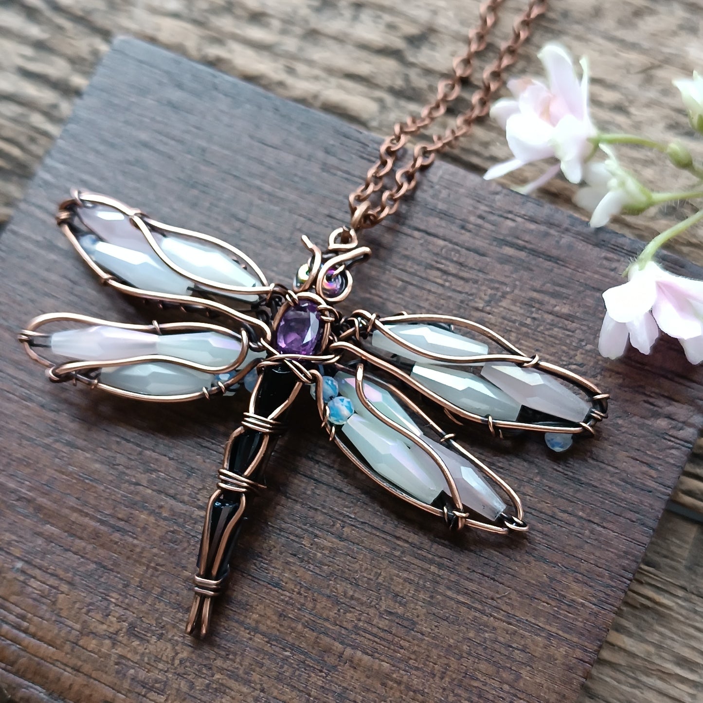 White dragonfly pendant
