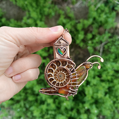 Snail and a fairy house necklace