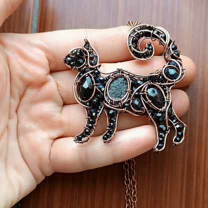 Black cat charm with tourmaline